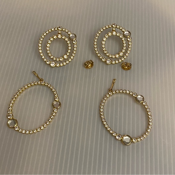 Isharya 18k Good Plated Hoop Crystal Convertible Post Back Earrings Signed - Picture 7 of 8